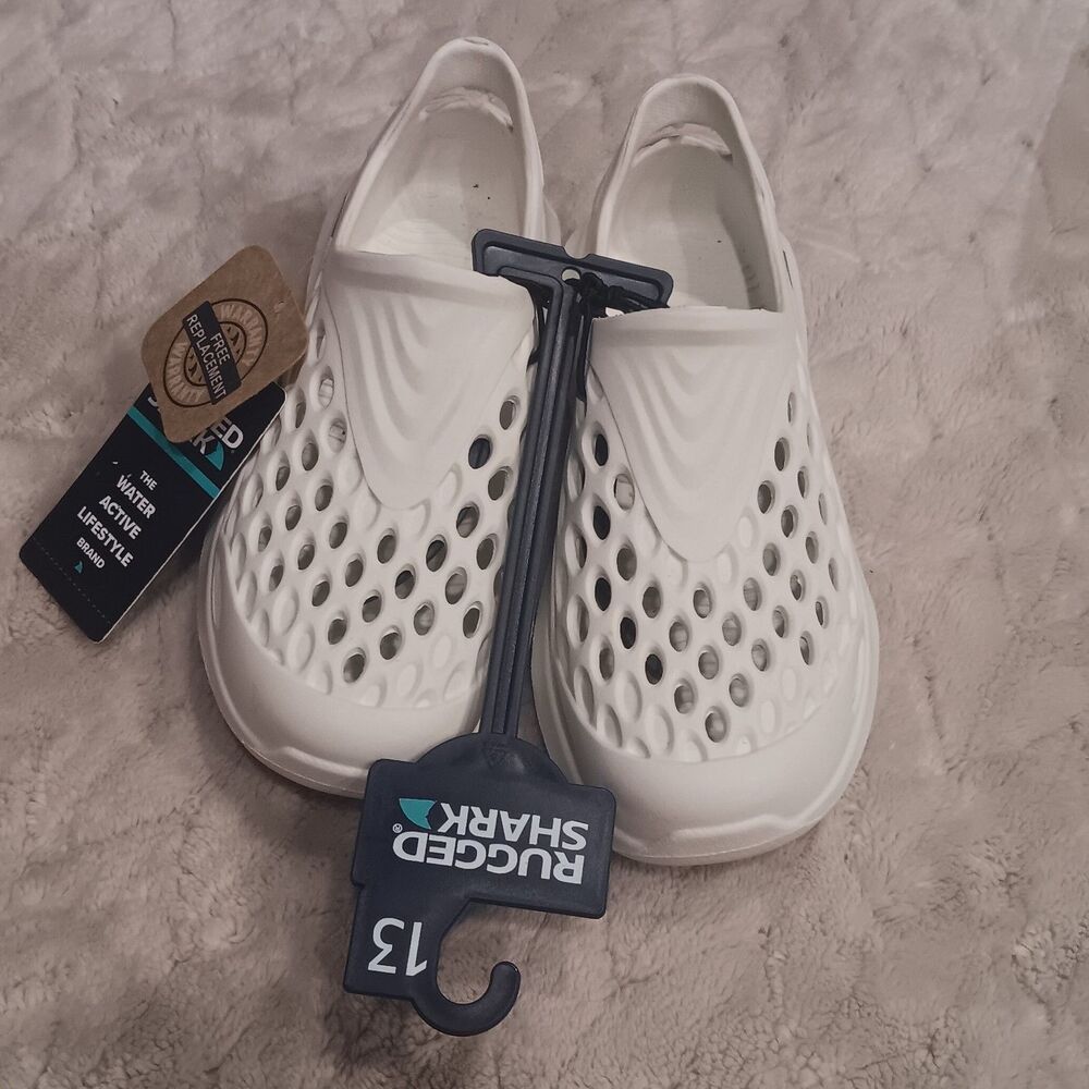 New With Tags.... R Shark White Water Shoes  Size 13 Beach Pool Surfer Croc